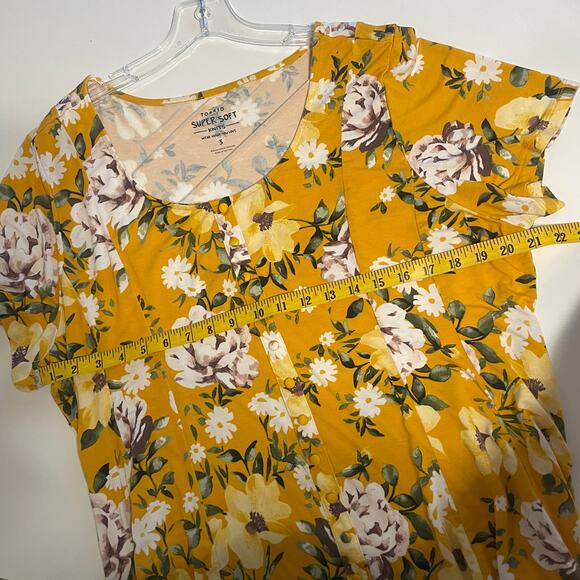 Torrid Super Soft Mustard Floral Top Womens 2X Fit & Flare Button Front Knit - Picture 8 of 9